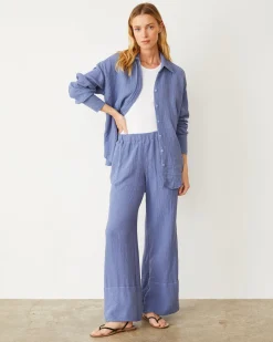 MONROW Cotton Gauze Wide Leg Pant MEDIUMBLUE Store